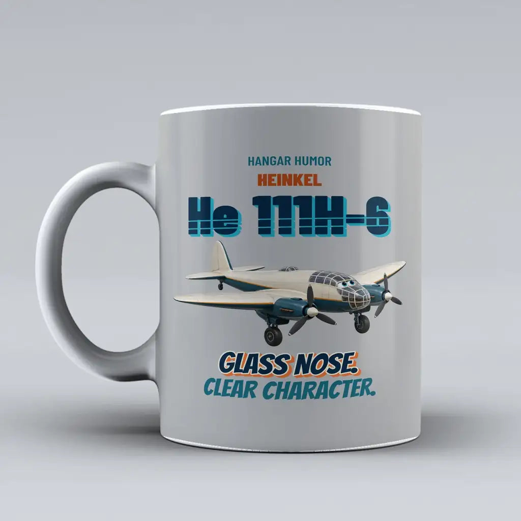 Heinkel He 111H-6 - Glass nose. Clear character. design on light gray ceramic mug