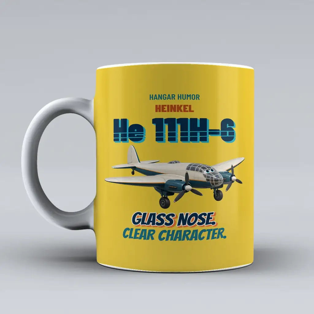 Heinkel He 111H-6 - Glass nose. Clear character. design on yellow ceramic mug