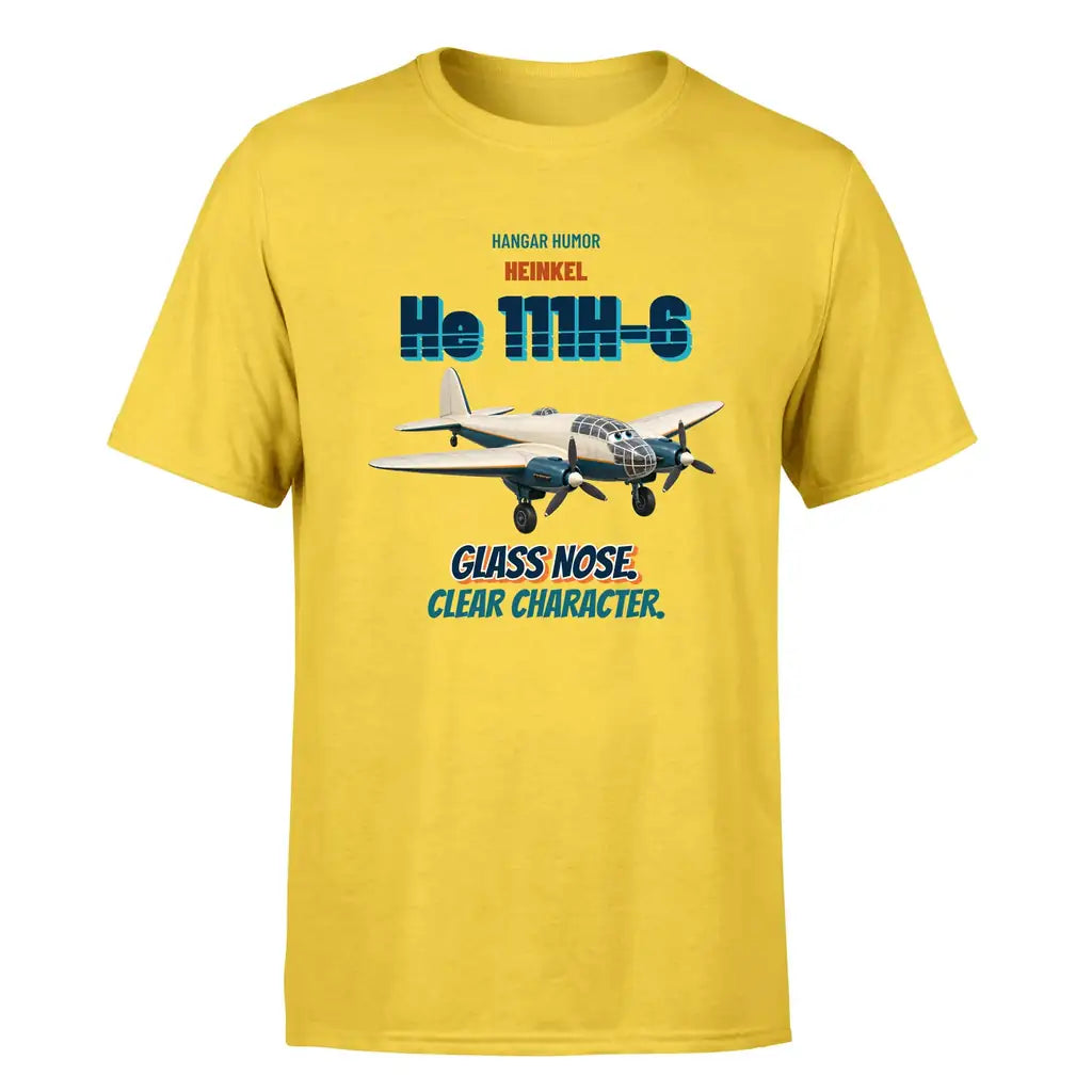 Heinkel He 111H-6 - Glass nose. Clear character. - Premium T-Shirt design on yellow premium t shirt