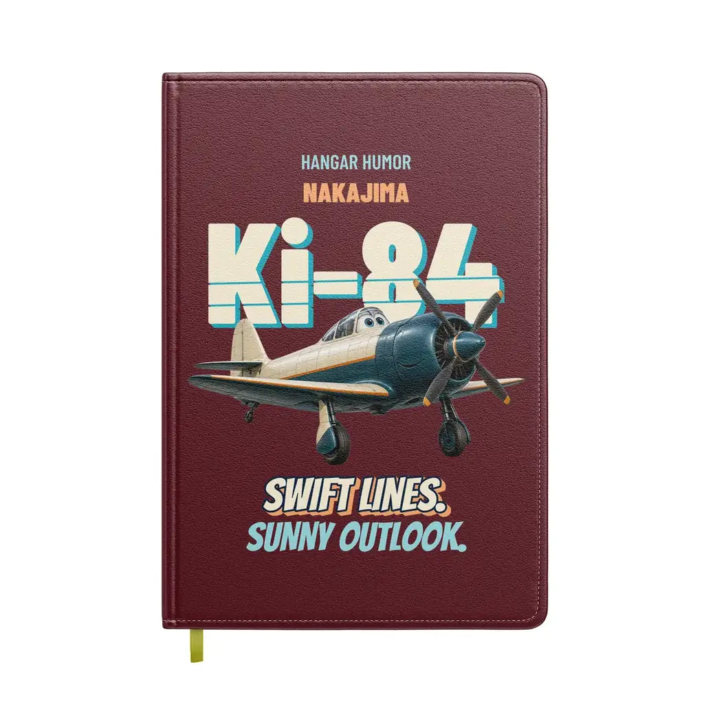 Nakajima Ki-84 Hayate - Swift lines. Sunny outlook. design on dark red notebook