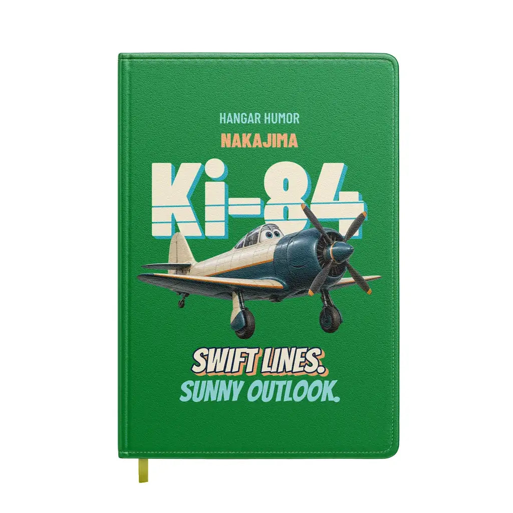 Nakajima Ki-84 Hayate - Swift lines. Sunny outlook. design on green notebook