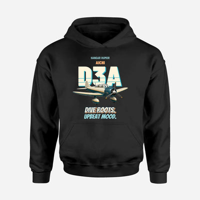 Aichi D3A Val - Dive roots. Upbeat mood. design on black hoodie single side