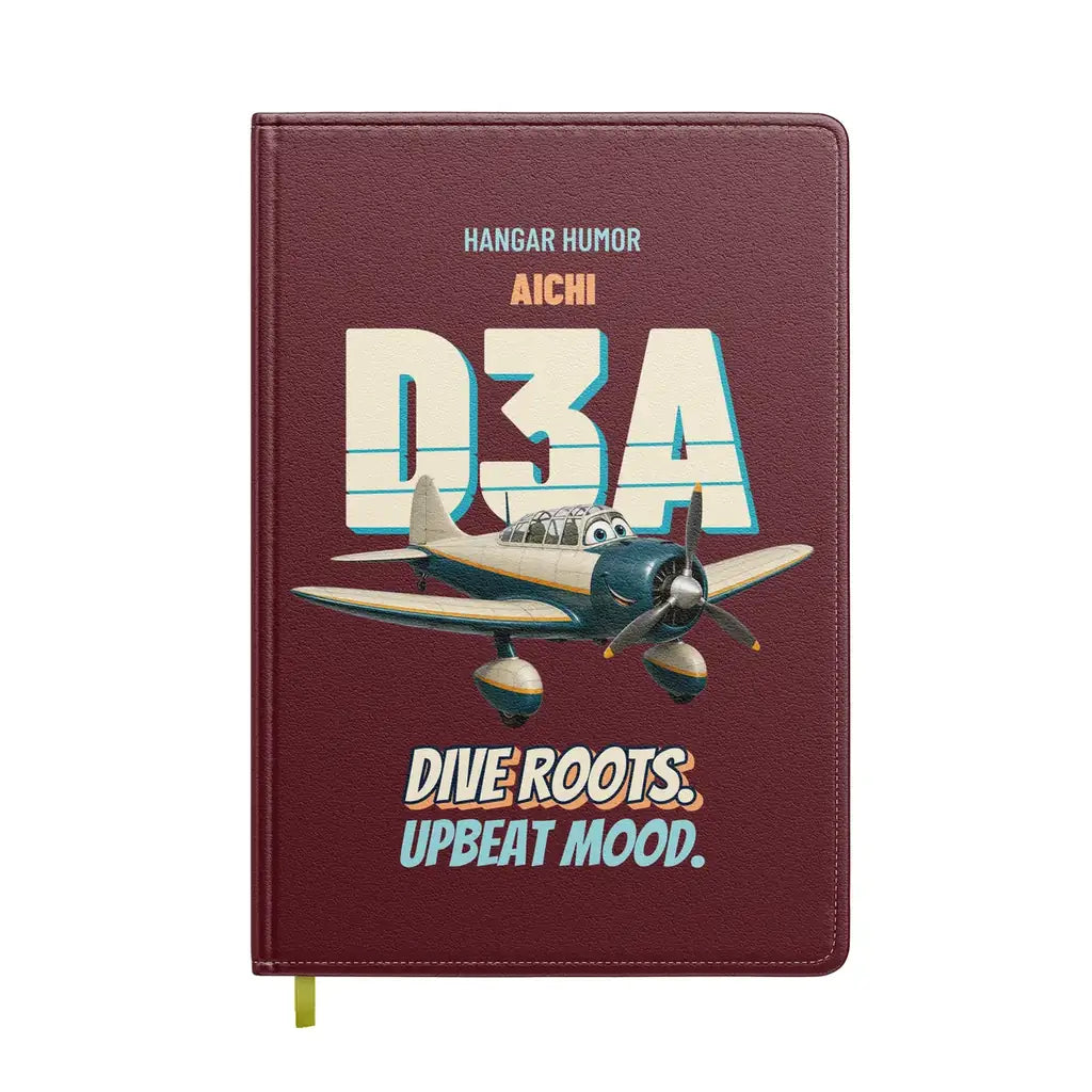 Aichi D3A Val - Dive roots. Upbeat mood. design on dark red notebook