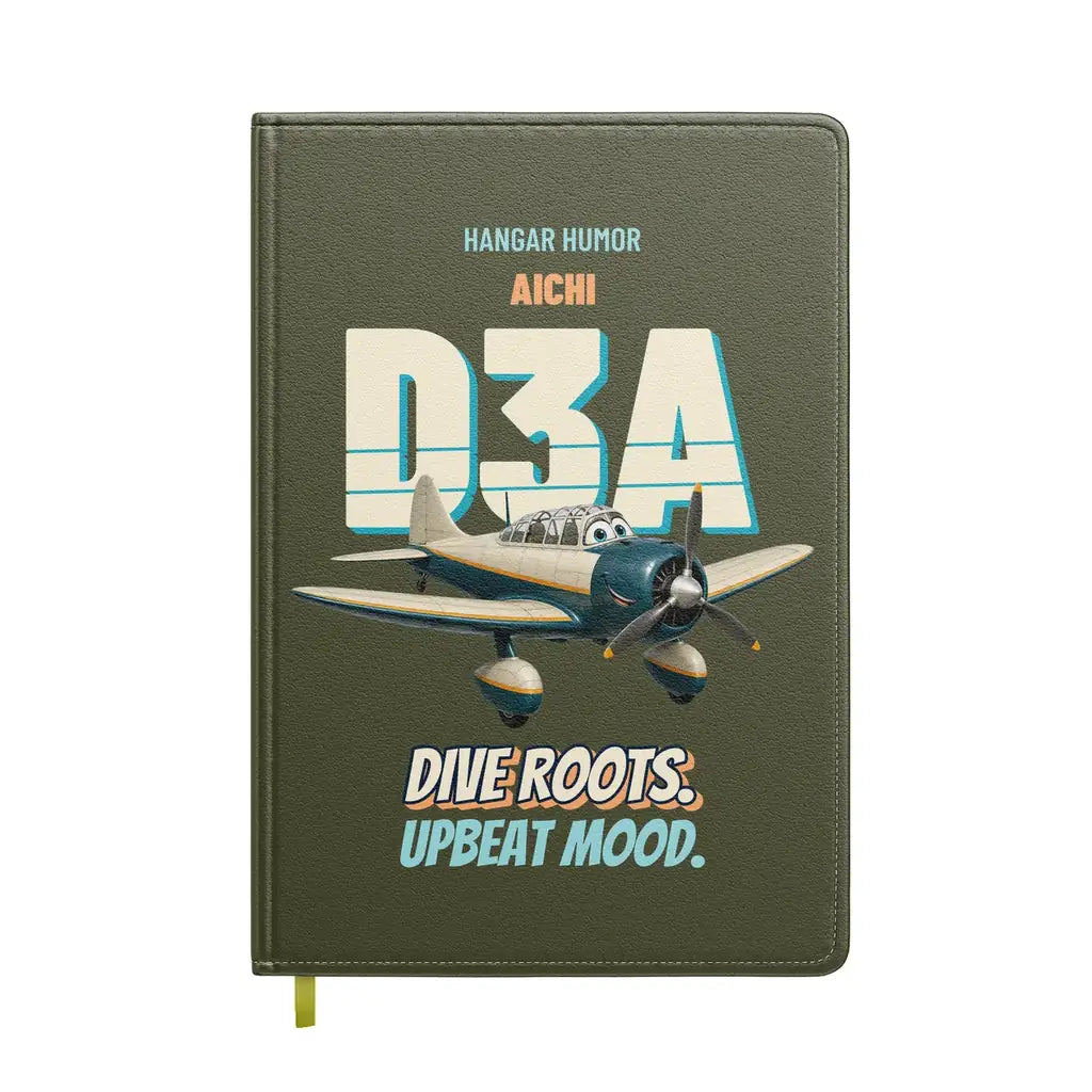 Aichi D3A Val - Dive roots. Upbeat mood. design on green army notebook