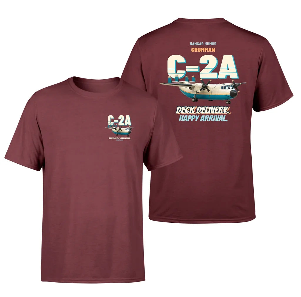 Grumman C-2A Greyhound - Deck delivery. Happy arrival. - Double-Side T-Shirt design on darkred double side t shirt