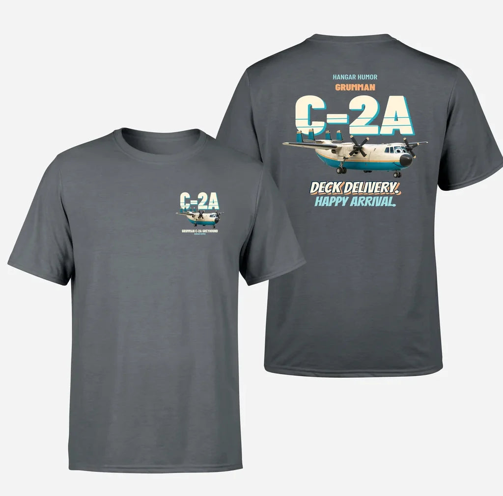 Grumman C-2A Greyhound - Deck delivery. Happy arrival. - Double-Side T-Shirt design on gray double side t shirt
