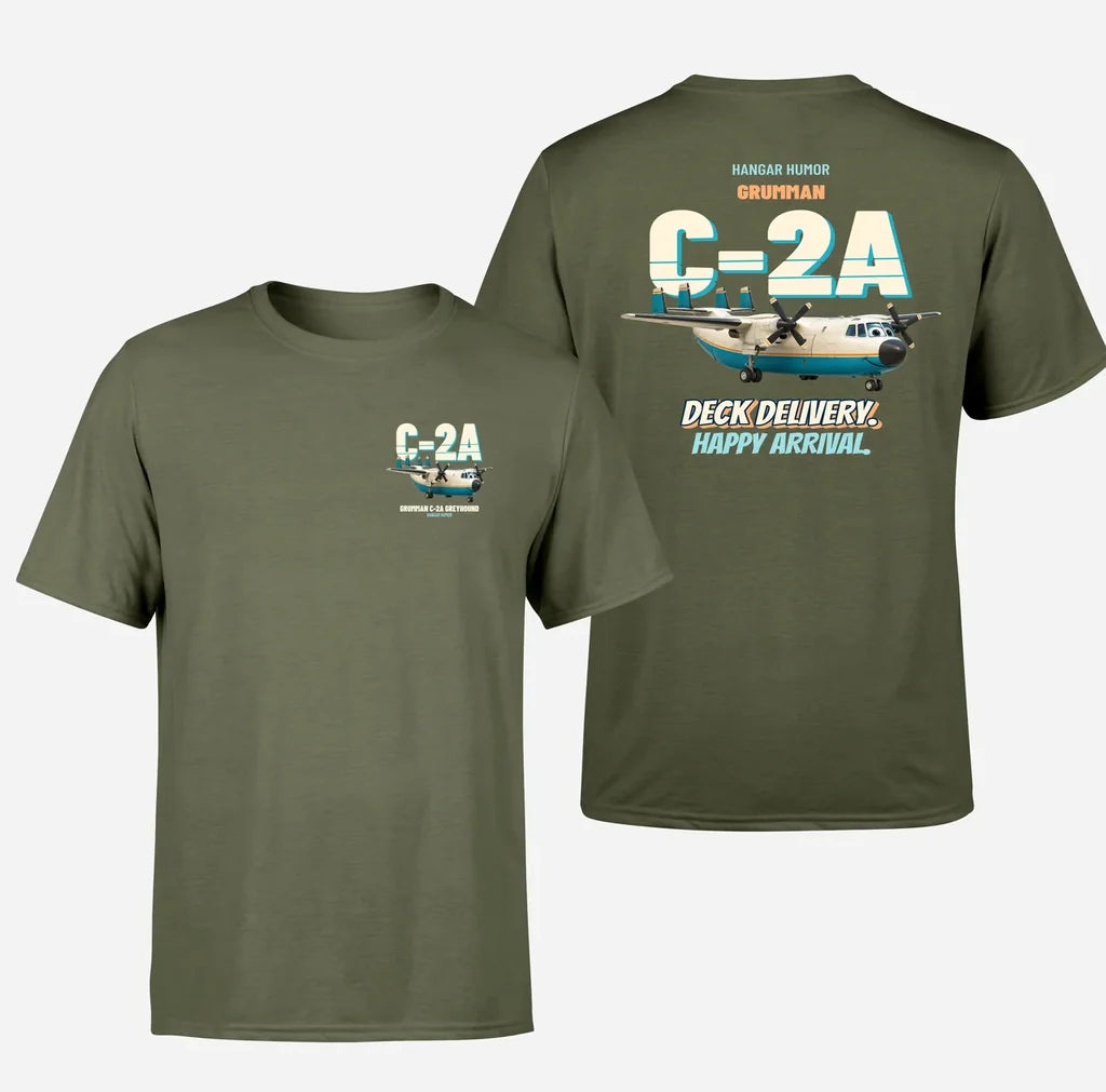 Grumman C-2A Greyhound - Deck delivery. Happy arrival. - Double-Side T-Shirt design on greenarmy double side t shirt
