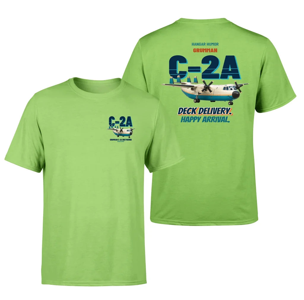 Grumman C-2A Greyhound - Deck delivery. Happy arrival. - Double-Side T-Shirt design on lightgreen double side t shirt