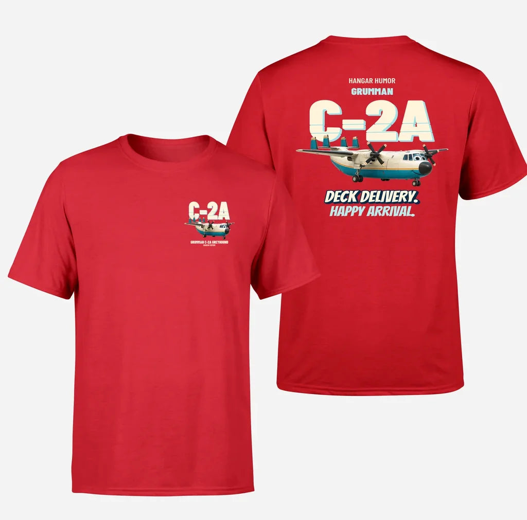 Grumman C-2A Greyhound - Deck delivery. Happy arrival. - Double-Side T-Shirt design on red double side t shirt