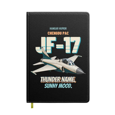 Chengdu PAC JF-17 Thunder Block III - Thunder name. Sunny mood. design on black notebook