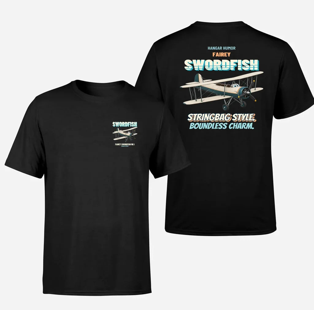 Fairey Swordfish Mk I - Stringbag style. Boundless charm. - Double-Side T-Shirt design on black double side t shirt