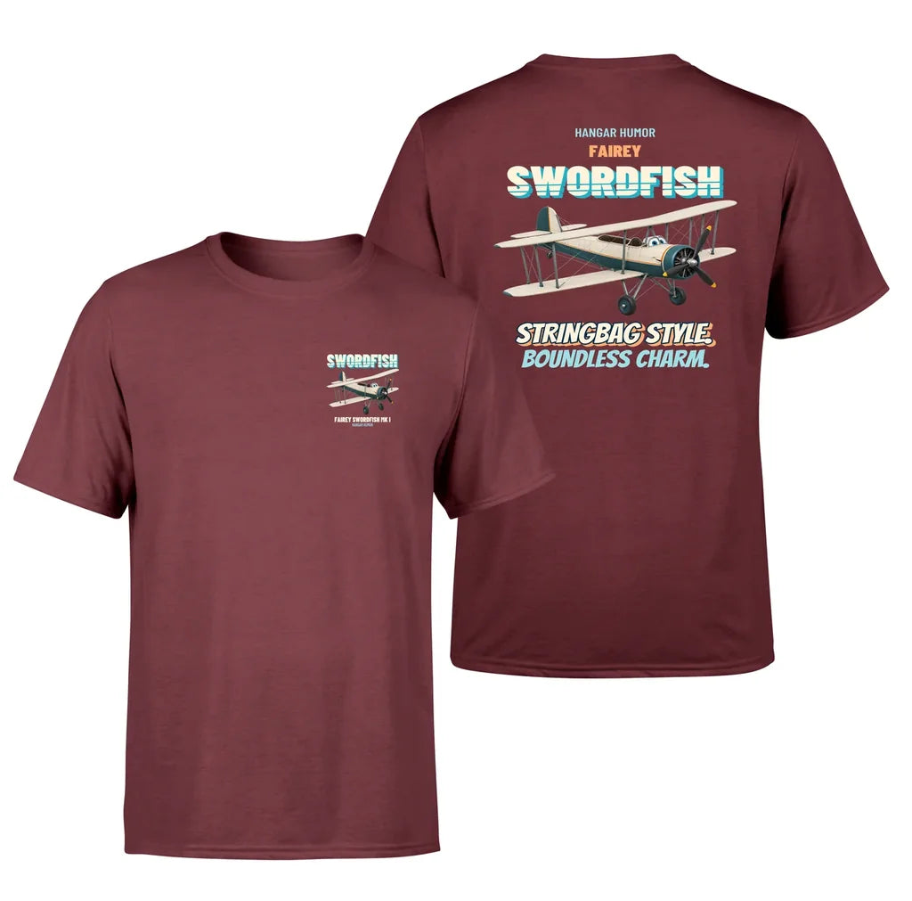 Fairey Swordfish Mk I - Stringbag style. Boundless charm. - Double-Side T-Shirt design on darkred double side t shirt