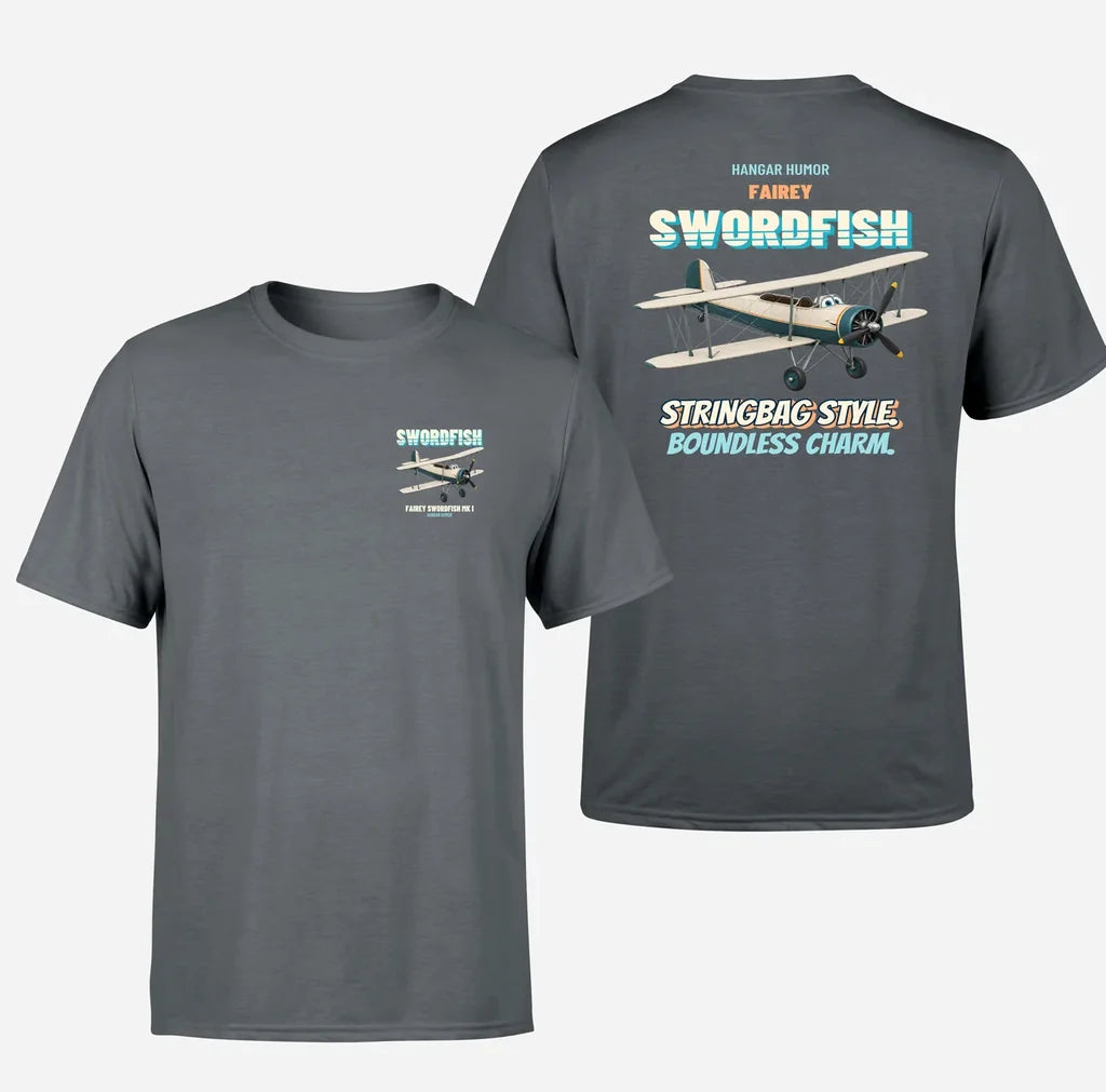 Fairey Swordfish Mk I - Stringbag style. Boundless charm. - Double-Side T-Shirt design on gray double side t shirt