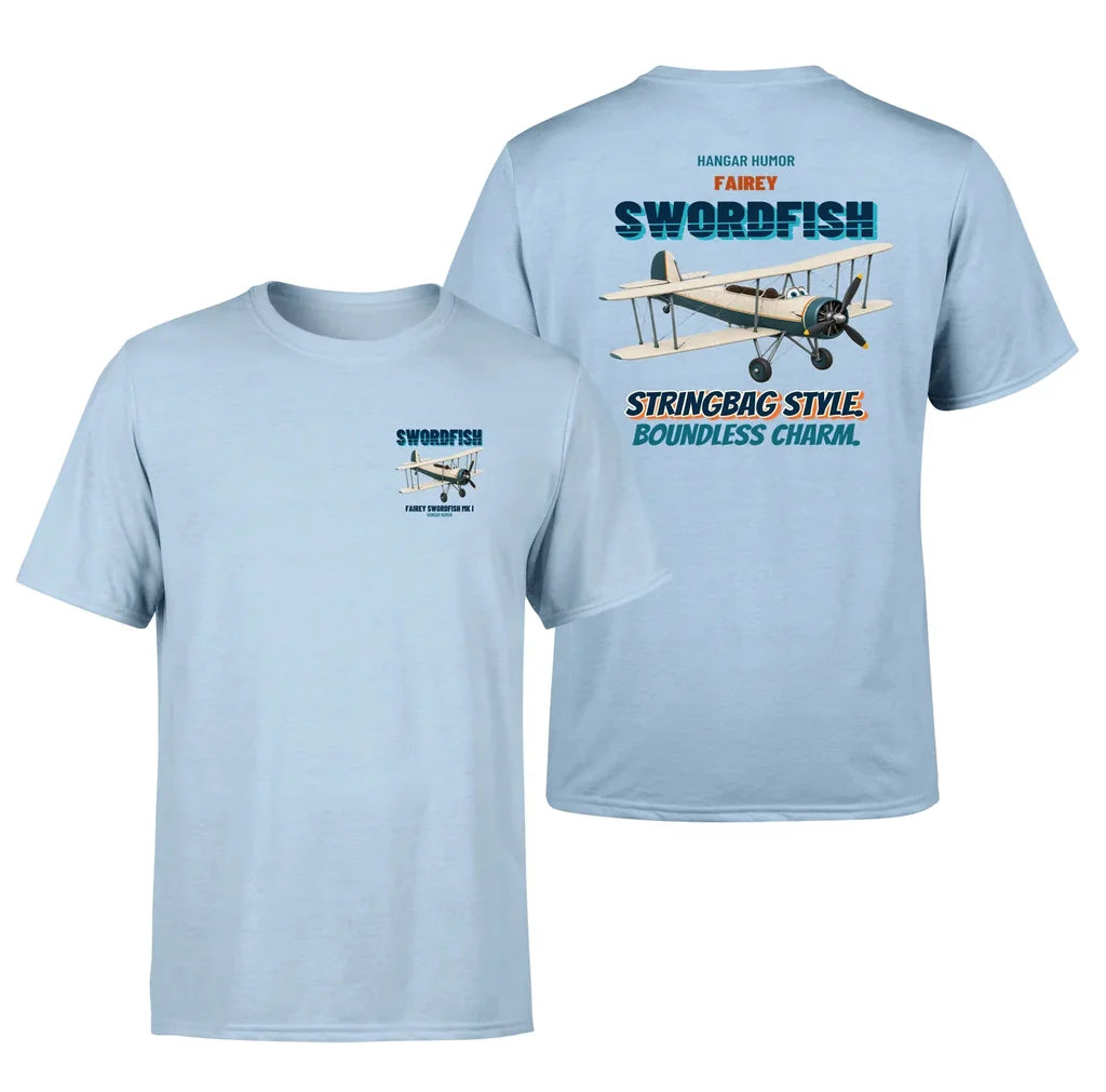 Fairey Swordfish Mk I - Stringbag style. Boundless charm. - Double-Side T-Shirt design on lightblue double side t shirt