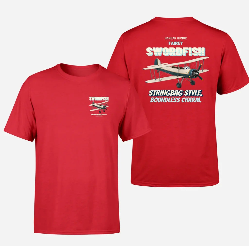 Fairey Swordfish Mk I - Stringbag style. Boundless charm. - Double-Side T-Shirt design on red double side t shirt