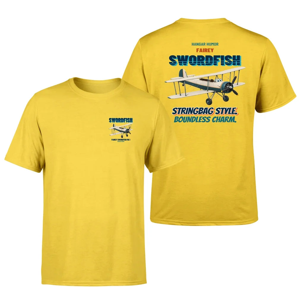 Fairey Swordfish Mk I - Stringbag style. Boundless charm. - Double-Side T-Shirt design on yellow double side t shirt