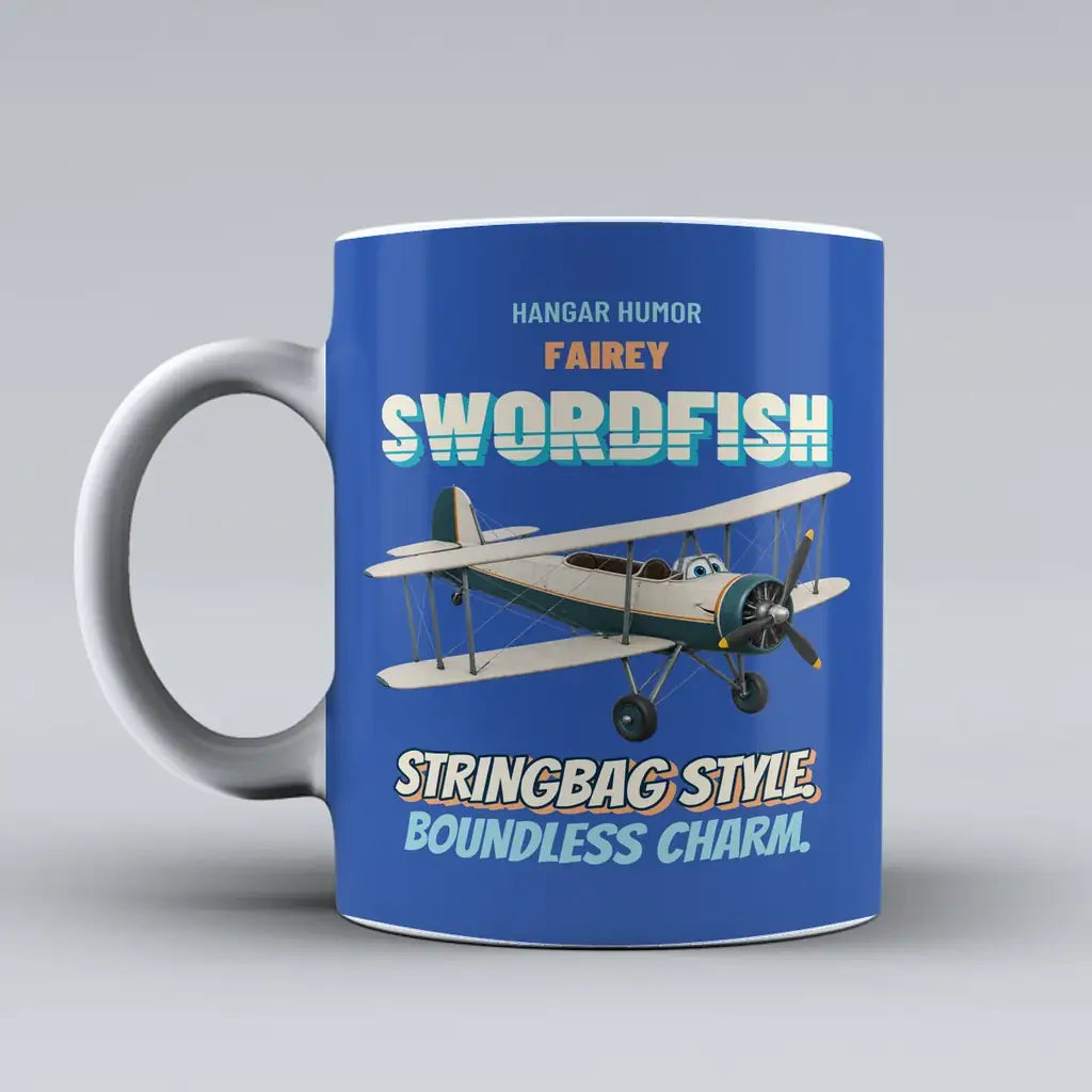 Fairey Swordfish Mk I - Stringbag style. Boundless charm. design on blue ceramic mug
