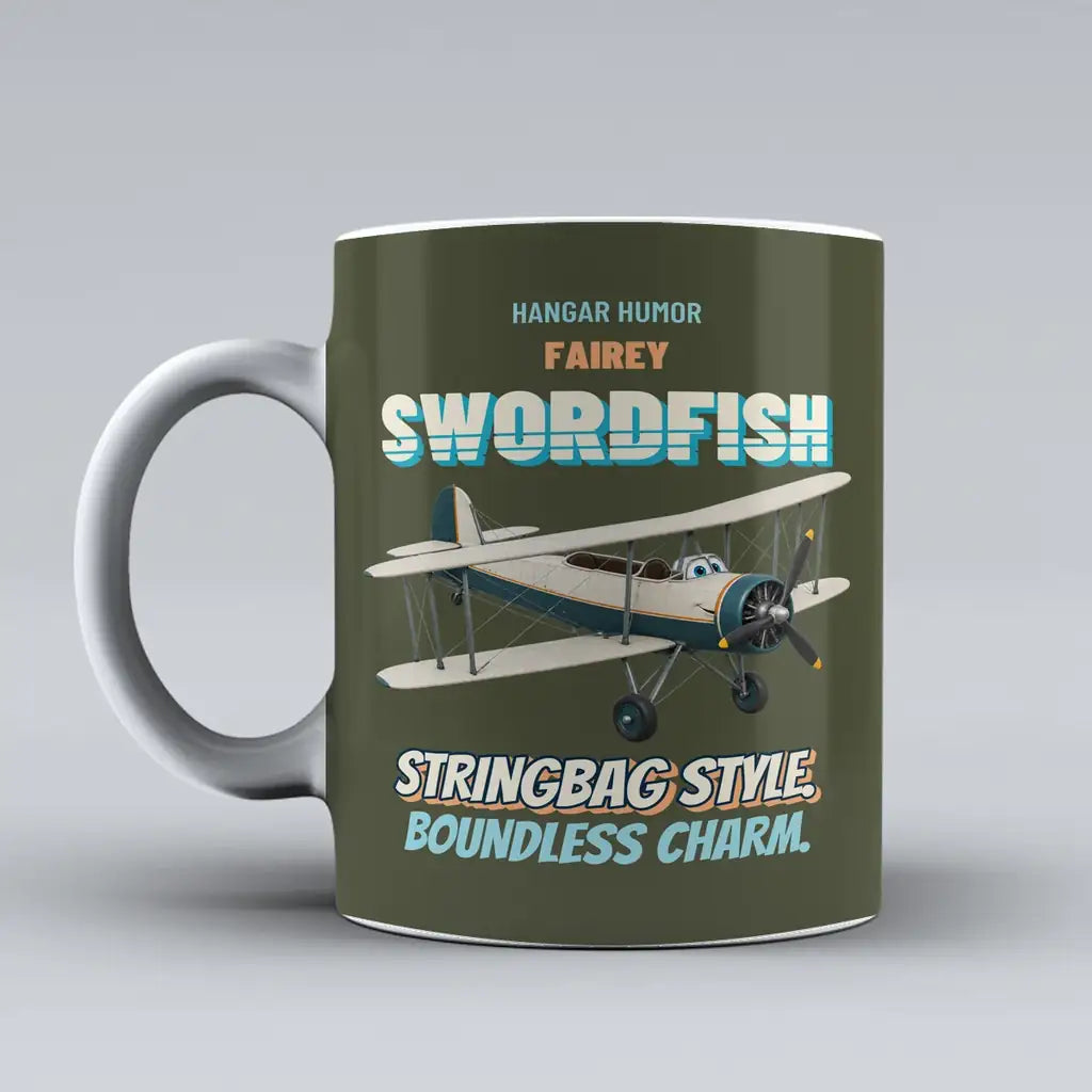 Fairey Swordfish Mk I - Stringbag style. Boundless charm. design on green army ceramic mug