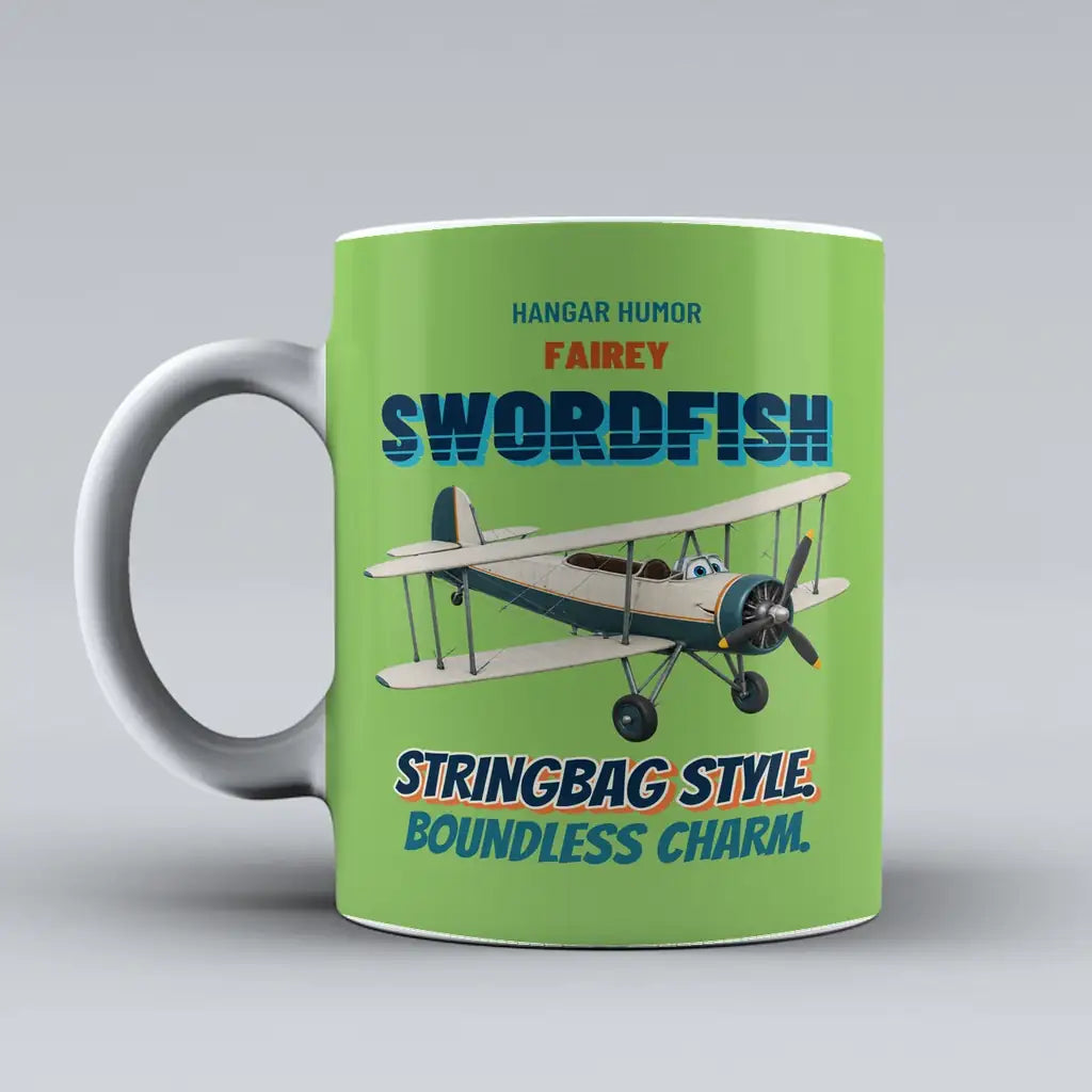 Fairey Swordfish Mk I - Stringbag style. Boundless charm. design on light green ceramic mug