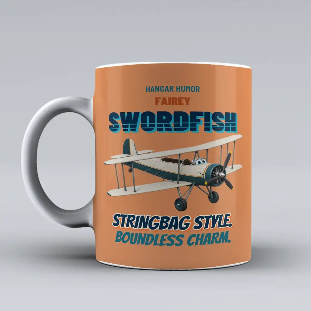 Fairey Swordfish Mk I - Stringbag style. Boundless charm. design on orange ceramic mug