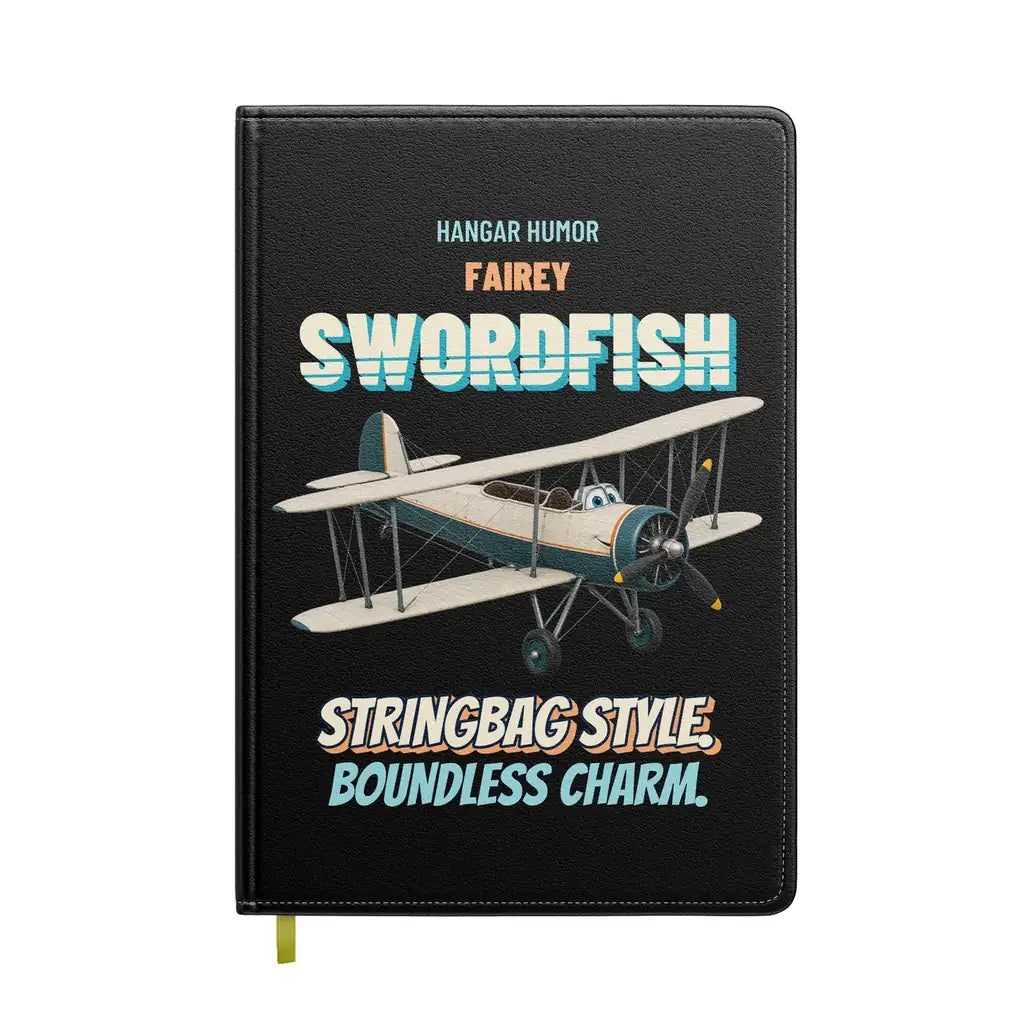 Fairey Swordfish Mk I - Stringbag style. Boundless charm. design on black notebook