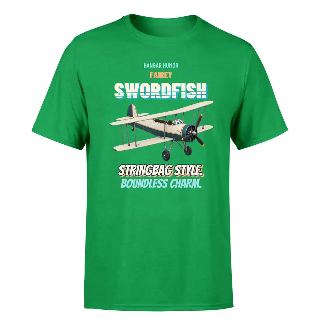 Fairey Swordfish Mk I - Stringbag style. Boundless charm. - Premium T-Shirt design on green premium t shirt