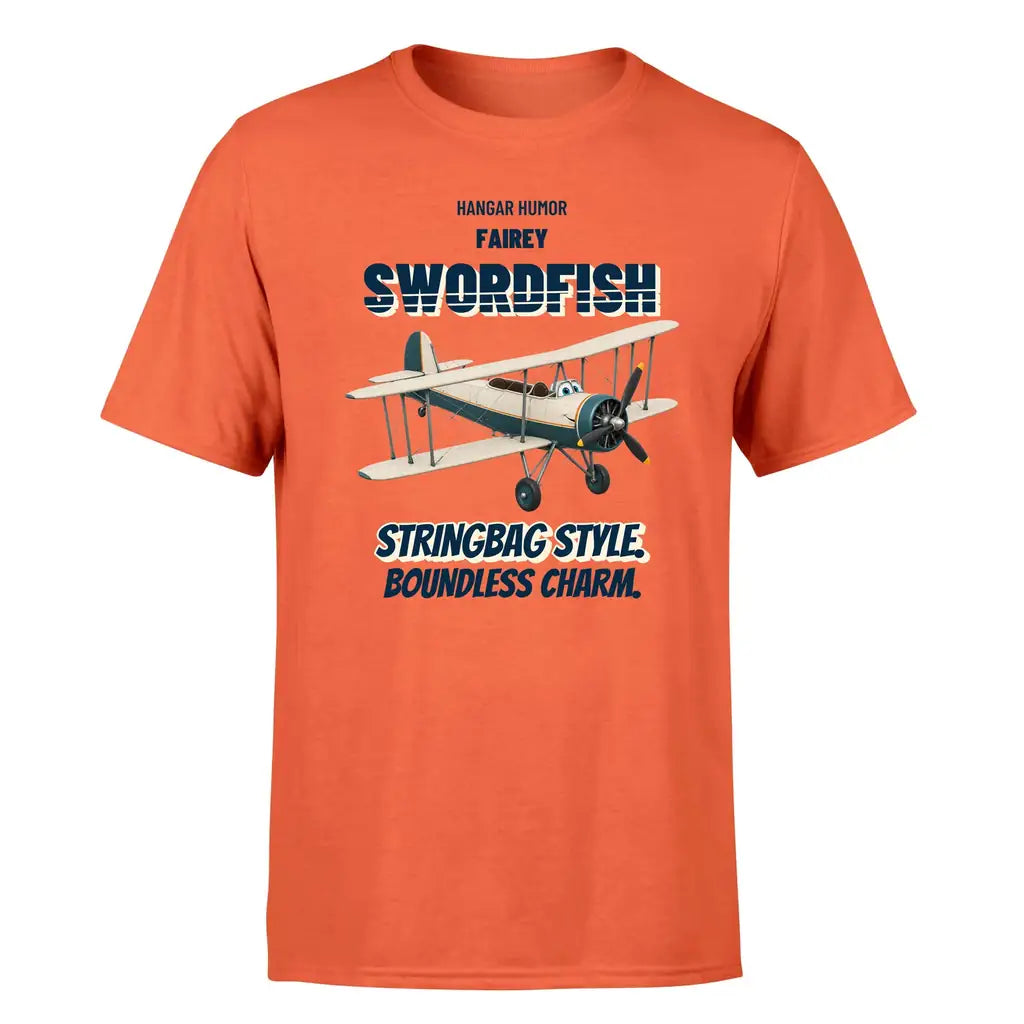 Fairey Swordfish Mk I - Stringbag style. Boundless charm. - Premium T-Shirt design on orange premium t shirt