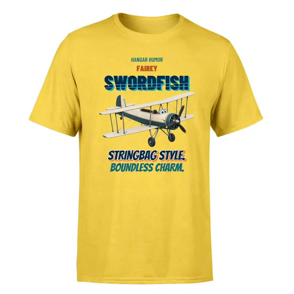 Fairey Swordfish Mk I - Stringbag style. Boundless charm. - Premium T-Shirt design on yellow premium t shirt
