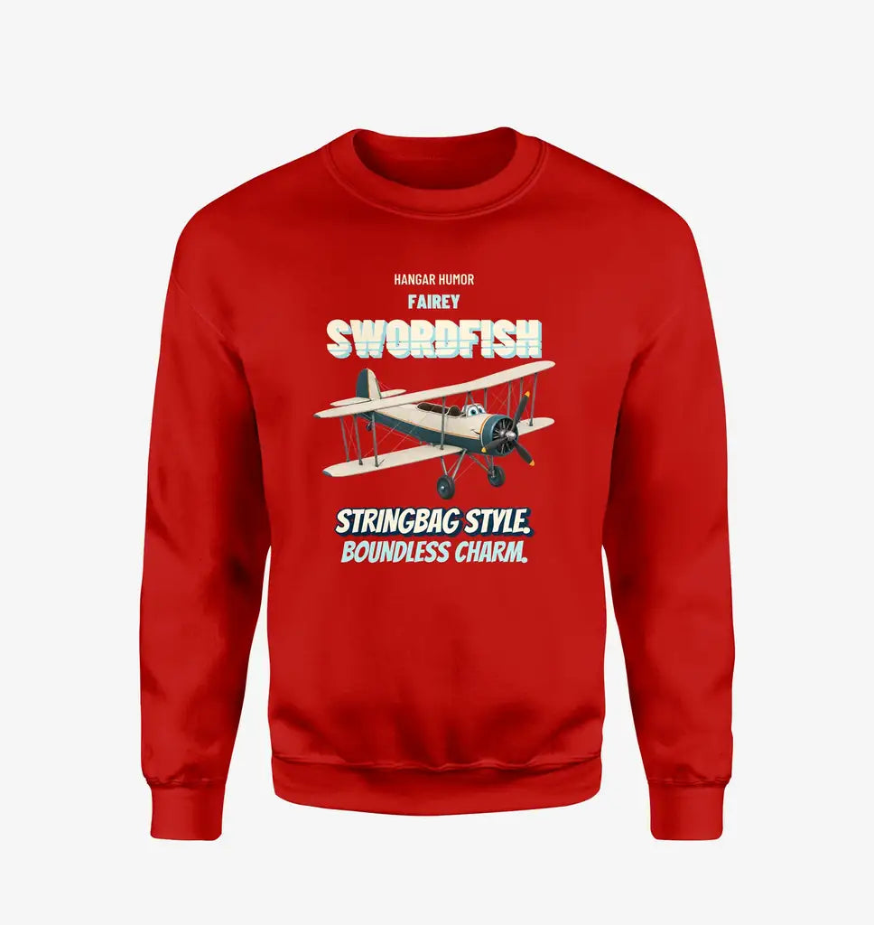 Fairey Swordfish Mk I - Stringbag style. Boundless charm. design on red sweatshirt