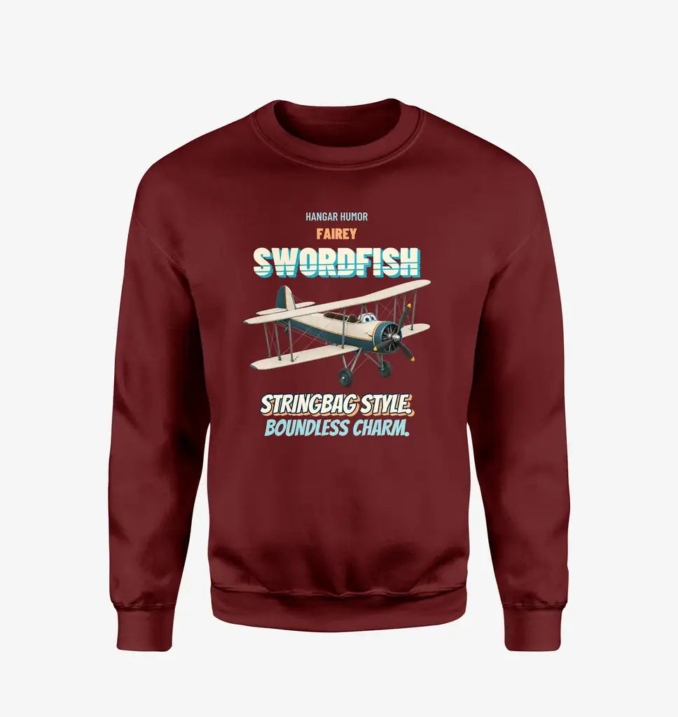Fairey Swordfish Mk I - Stringbag style. Boundless charm. design on wine red sweatshirt