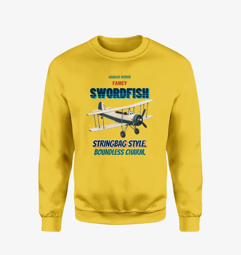 Fairey Swordfish Mk I - Stringbag style. Boundless charm. design on yellow sweatshirt