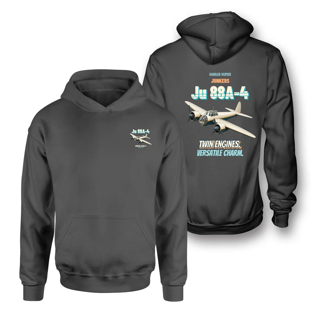 Junkers Ju 88A-4 - Twin engines. Versatile charm. - Double-Side Hoodie design on dark gray double side hoodie