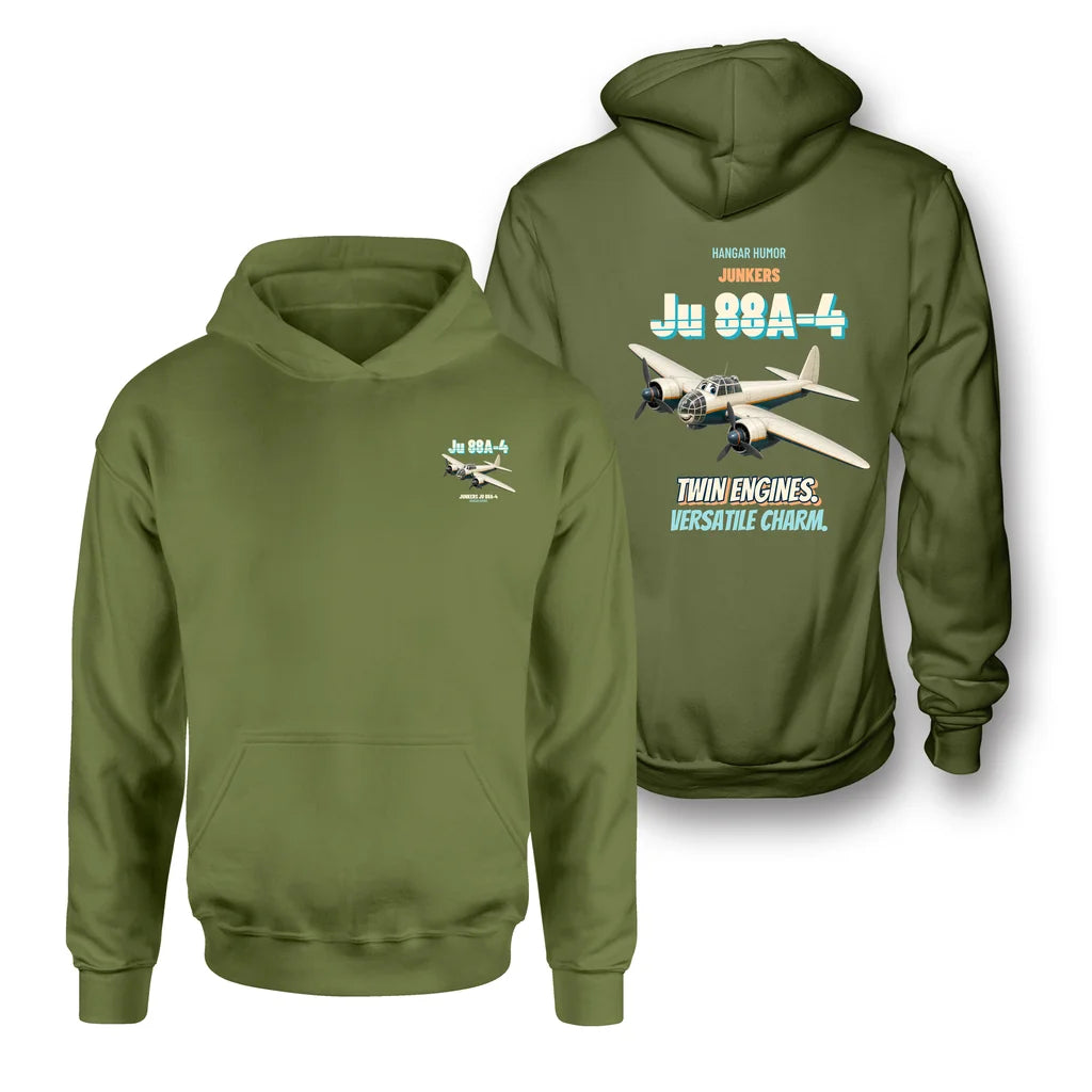 Junkers Ju 88A-4 - Twin engines. Versatile charm. - Double-Side Hoodie design on green army double side hoodie
