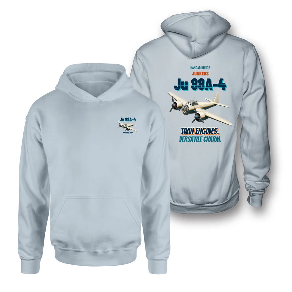 Junkers Ju 88A-4 - Twin engines. Versatile charm. - Double-Side Hoodie design on light blue double side hoodie