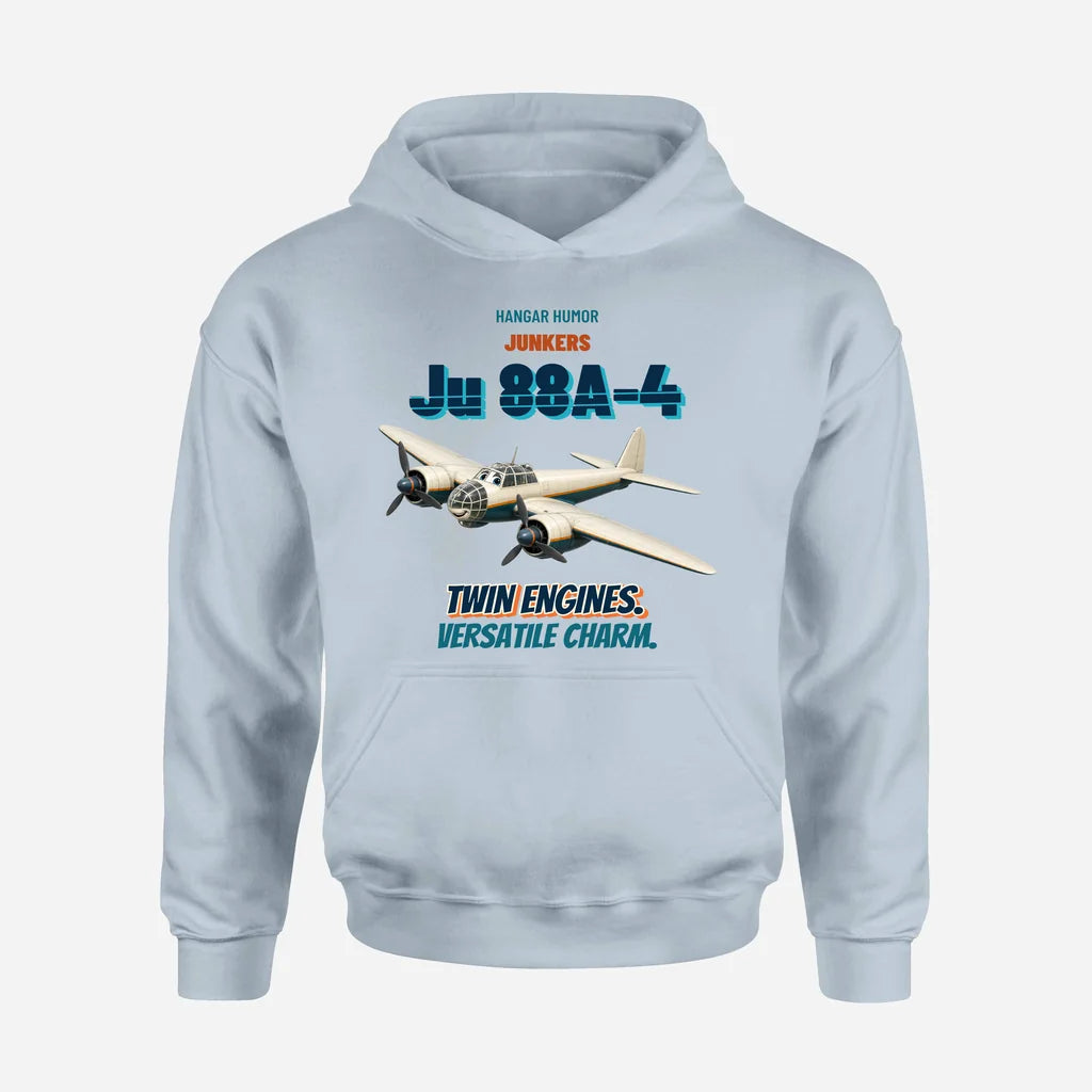 Junkers Ju 88A-4 - Twin engines. Versatile charm. design on light blue hoodie single side