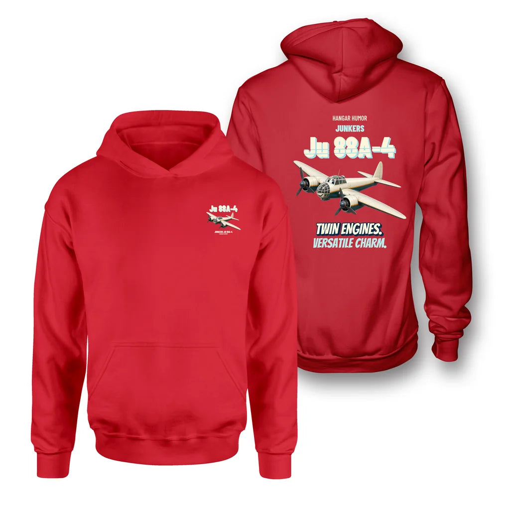 Junkers Ju 88A-4 - Twin engines. Versatile charm. - Double-Side Hoodie design on red double side hoodie