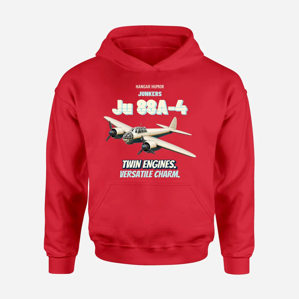 Junkers Ju 88A-4 - Twin engines. Versatile charm. design on red hoodie single side