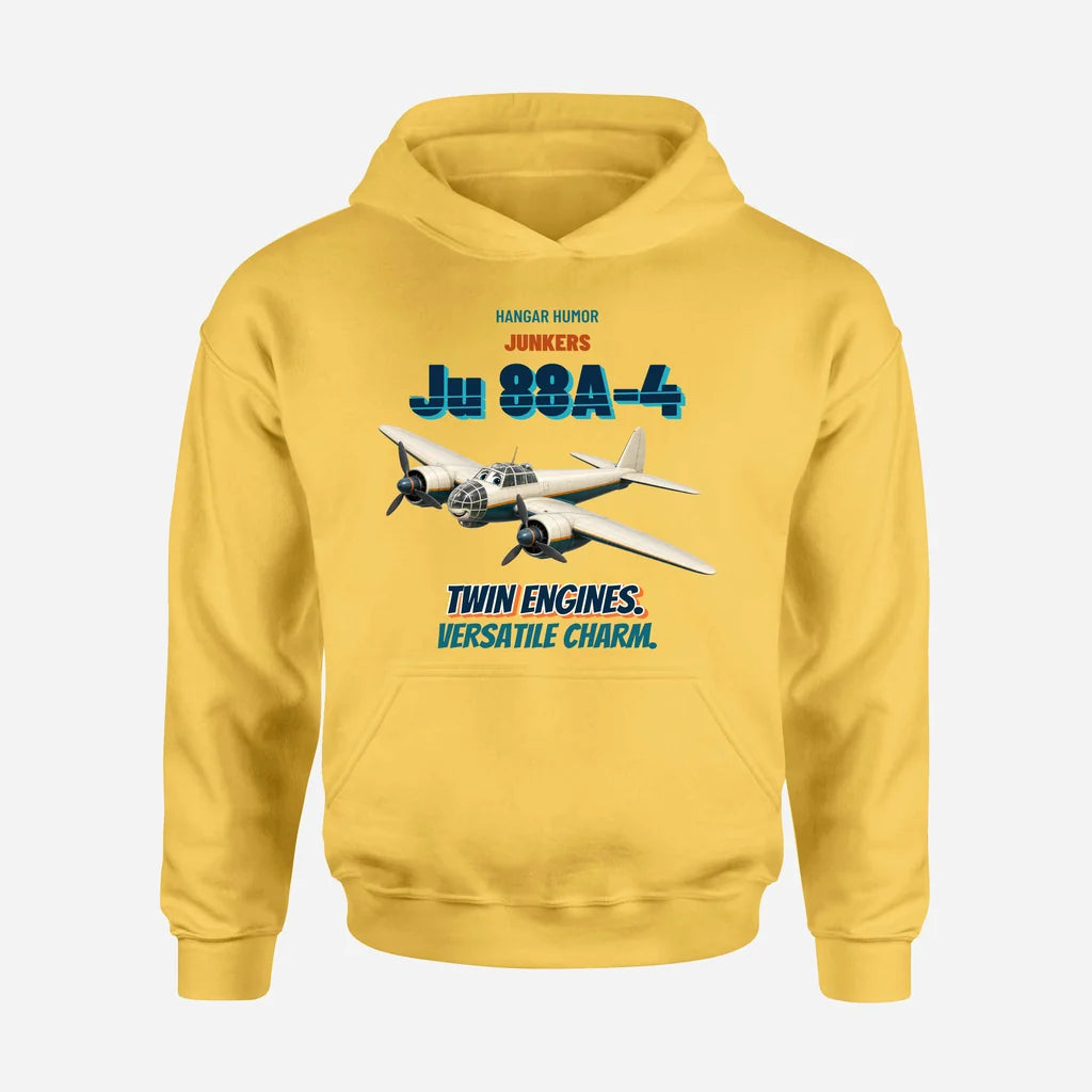 Junkers Ju 88A-4 - Twin engines. Versatile charm. design on yellow hoodie single side