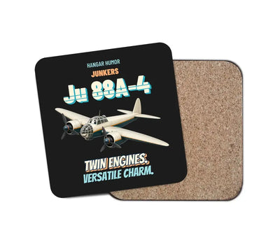 Junkers Ju 88A-4 - Twin engines. Versatile charm. design on black 1 piece coaster