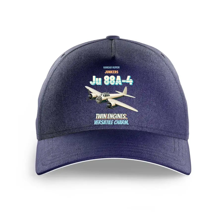Junkers Ju 88A-4 - Twin engines. Versatile charm. design on dark blue printed hat