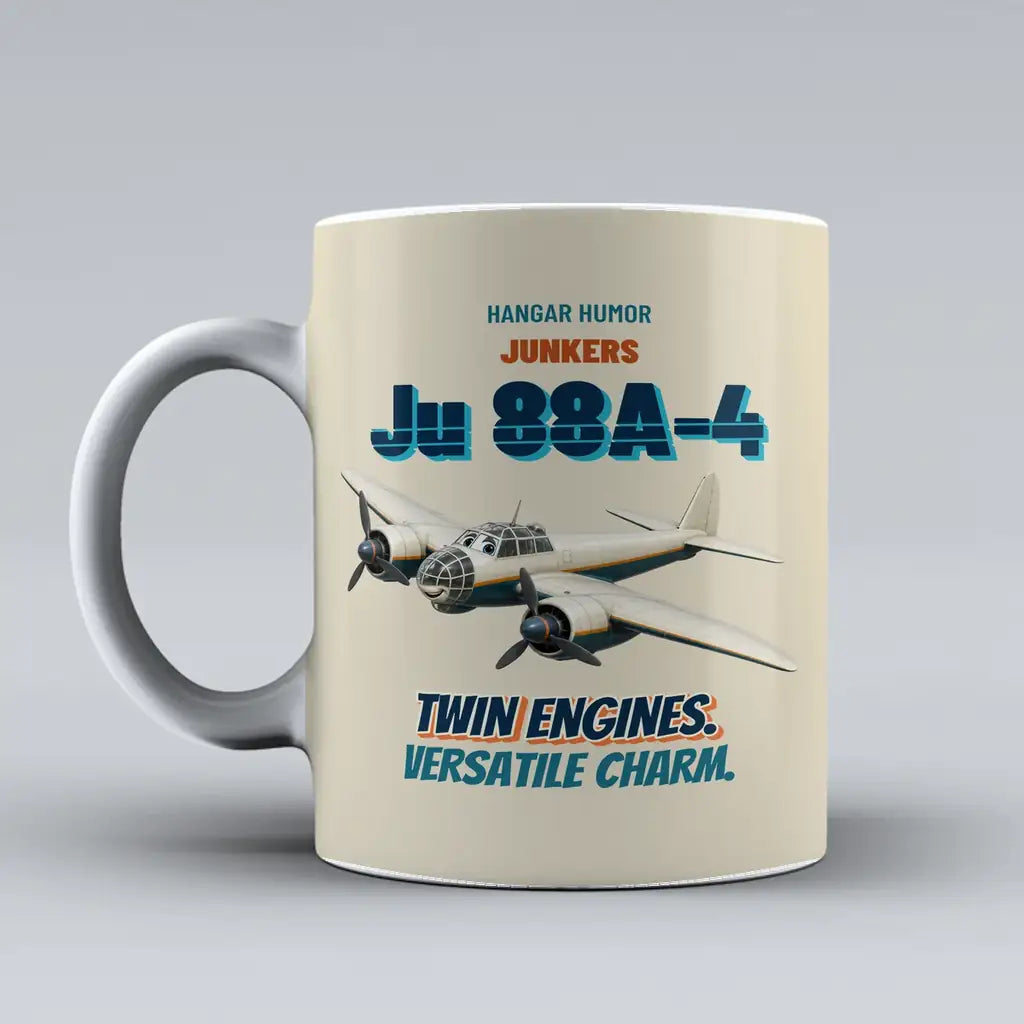 Junkers Ju 88A-4 - Twin engines. Versatile charm. design on beige ceramic mug