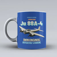 Thumbnail for Junkers Ju 88A-4 - Twin engines. Versatile charm. design on blue ceramic mug