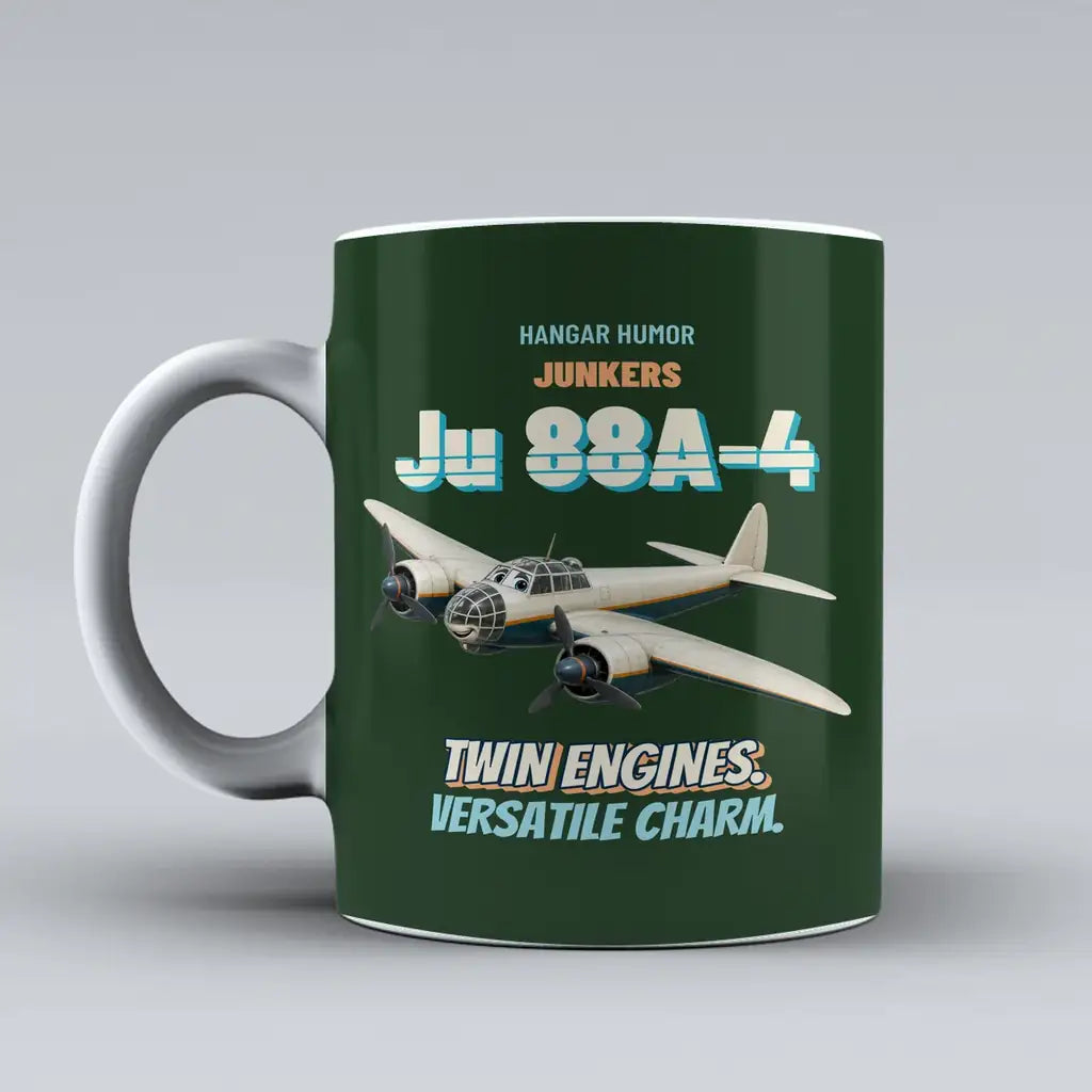 Junkers Ju 88A-4 - Twin engines. Versatile charm. design on dark green ceramic mug