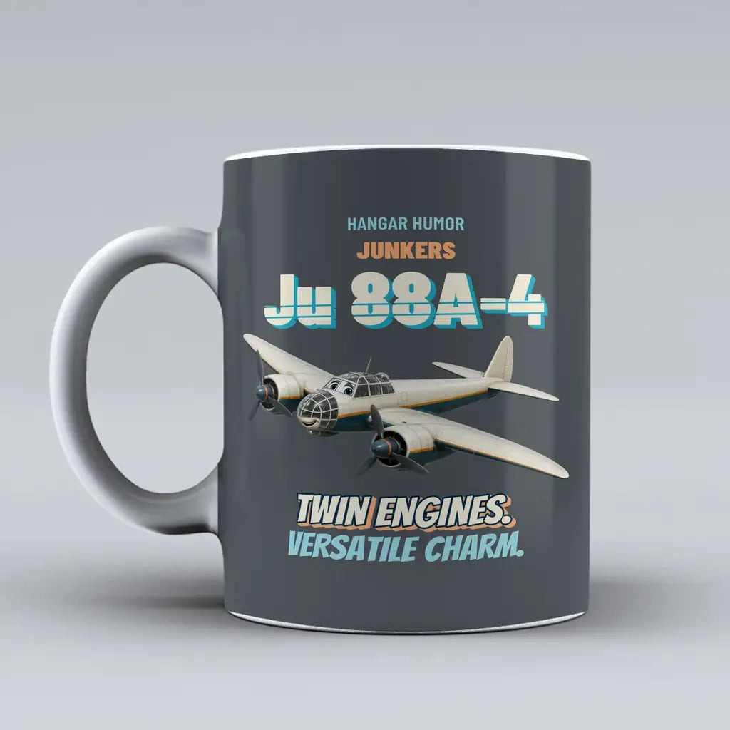 Junkers Ju 88A-4 - Twin engines. Versatile charm. design on gray ceramic mug