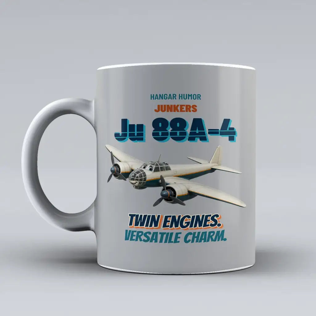Junkers Ju 88A-4 - Twin engines. Versatile charm. design on light gray ceramic mug
