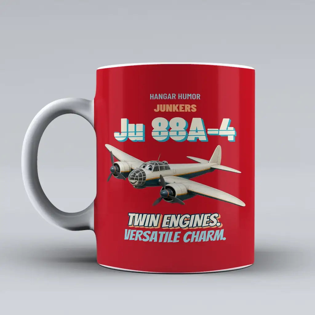 Junkers Ju 88A-4 - Twin engines. Versatile charm. design on red ceramic mug