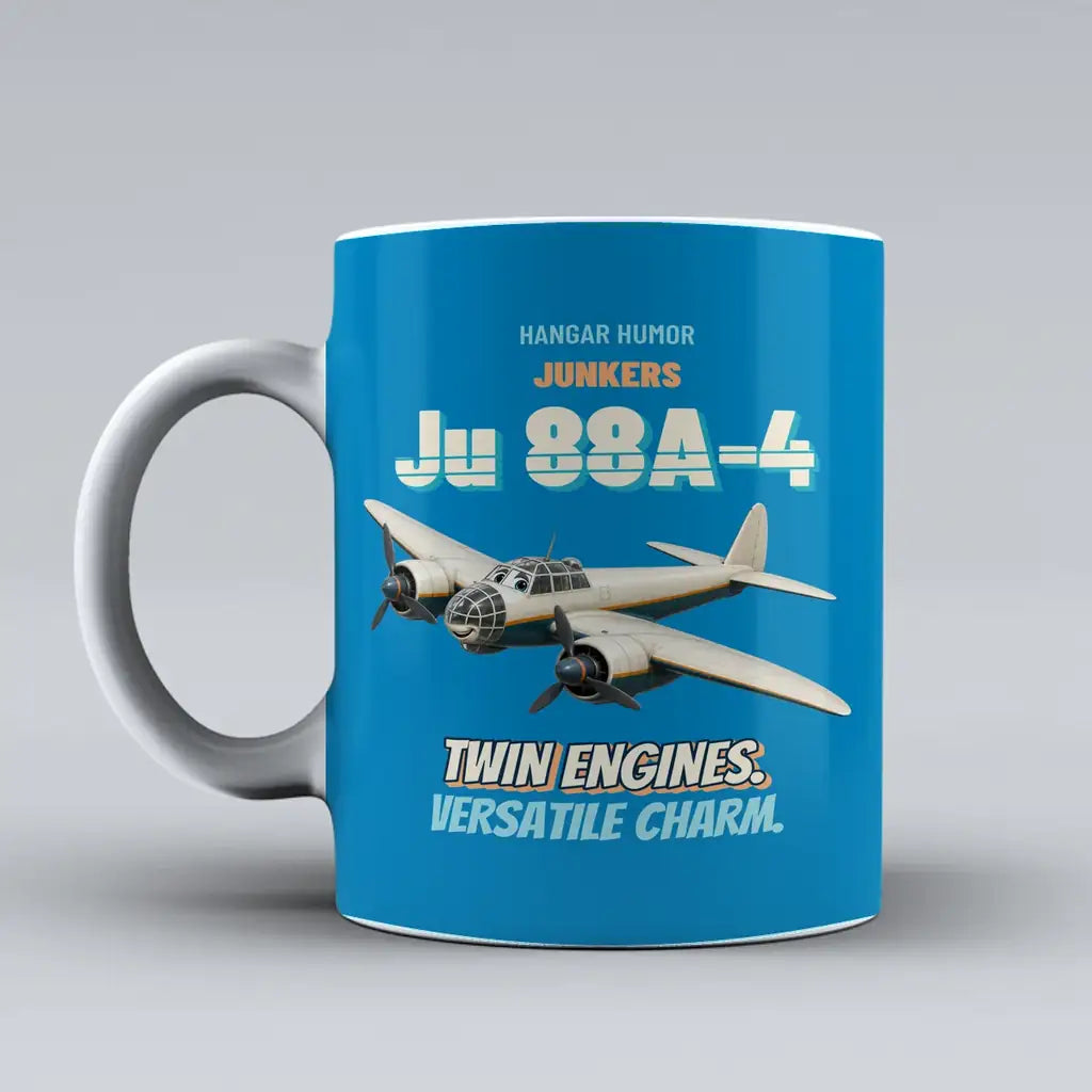 Junkers Ju 88A-4 - Twin engines. Versatile charm. design on turquoise ceramic mug