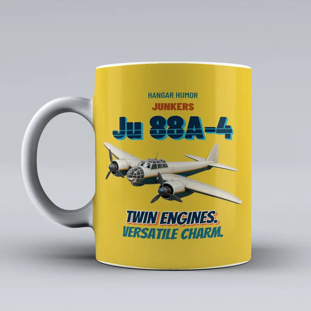 Junkers Ju 88A-4 - Twin engines. Versatile charm. design on yellow ceramic mug