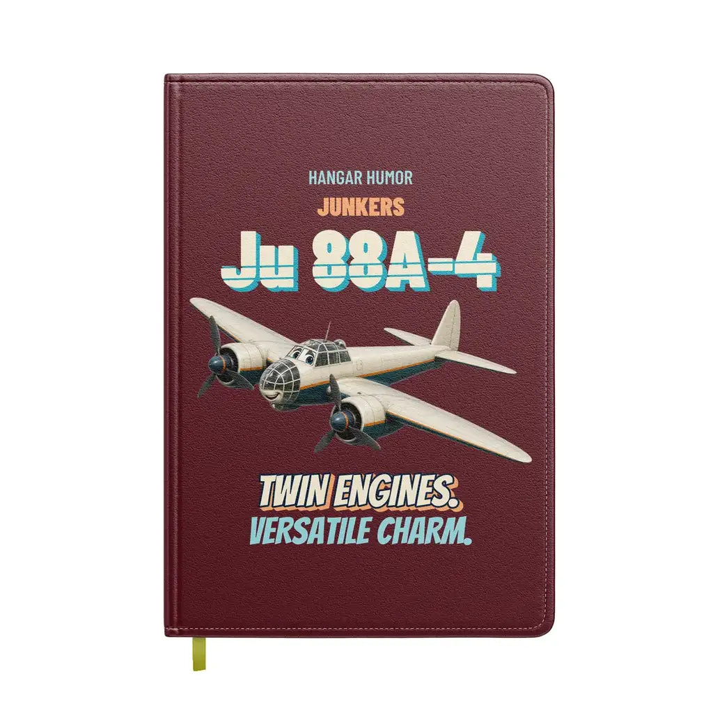 Junkers Ju 88A-4 - Twin engines. Versatile charm. design on dark red notebook
