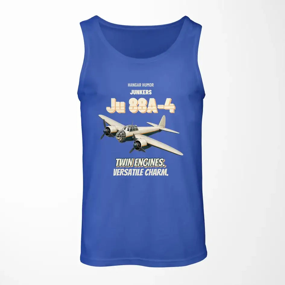 Junkers Ju 88A-4 - Twin engines. Versatile charm. design on blue tank top